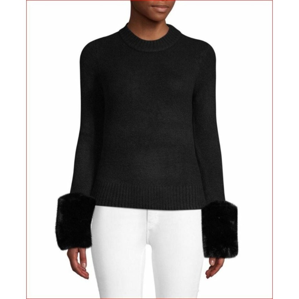 Magaschoni women sweater faux fur lack sz M $78